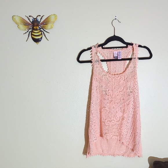 love on a hanger Tops - Love on a Hanger Pink Cropped Embellished Tank Top